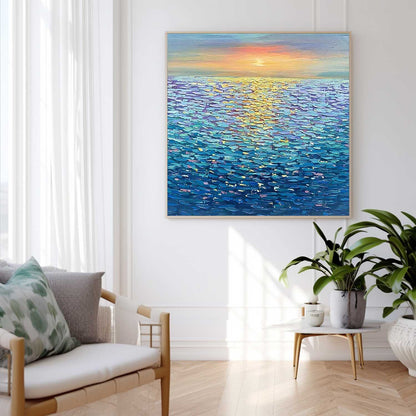 Serene Ocean Sunset Oil Painting - Vibrant Seascape Canvas Art for Home Decor
