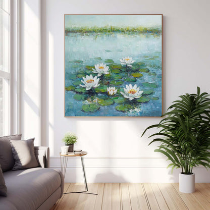 Serene Water Lilies Oil Painting for Tranquil Home Decor