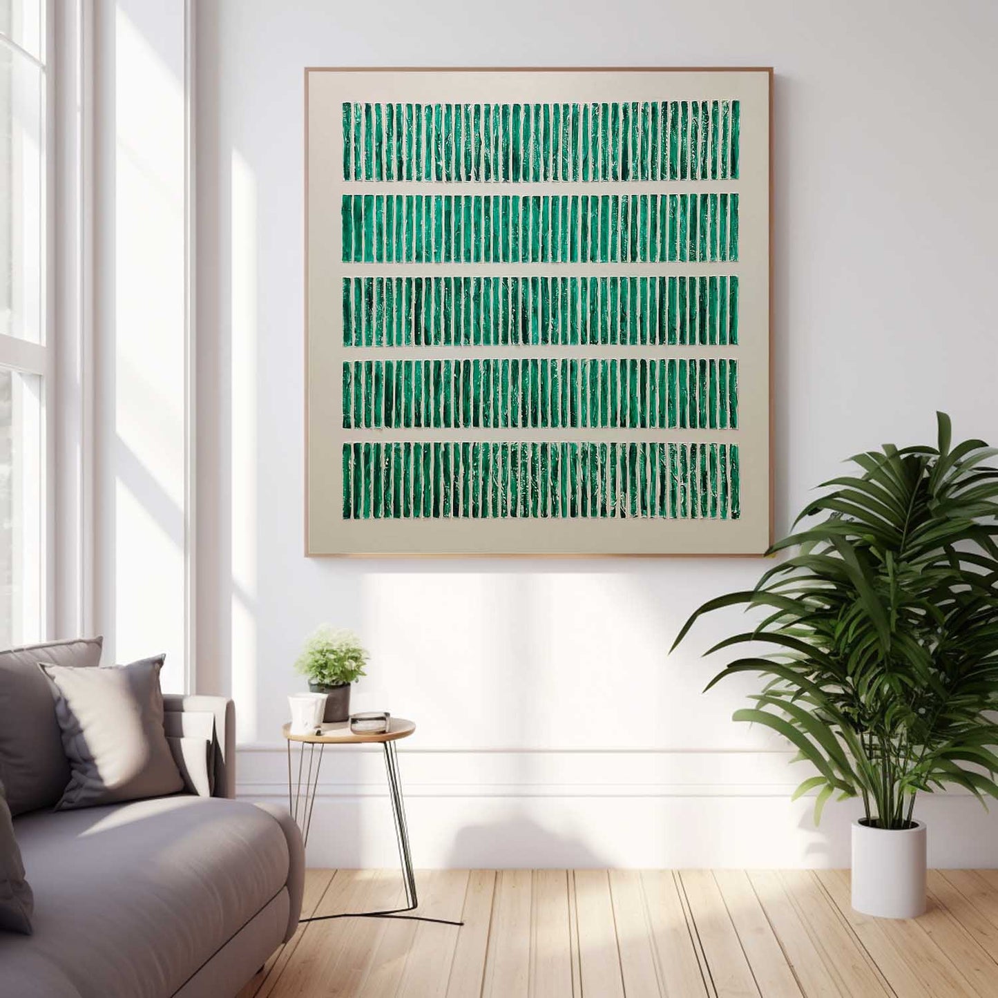 Abstract Green Stripe Oil Painting for Modern Minimalist Home Decor
