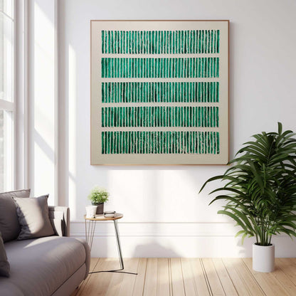 Abstract Green Stripe Oil Painting for Modern Minimalist Home Decor