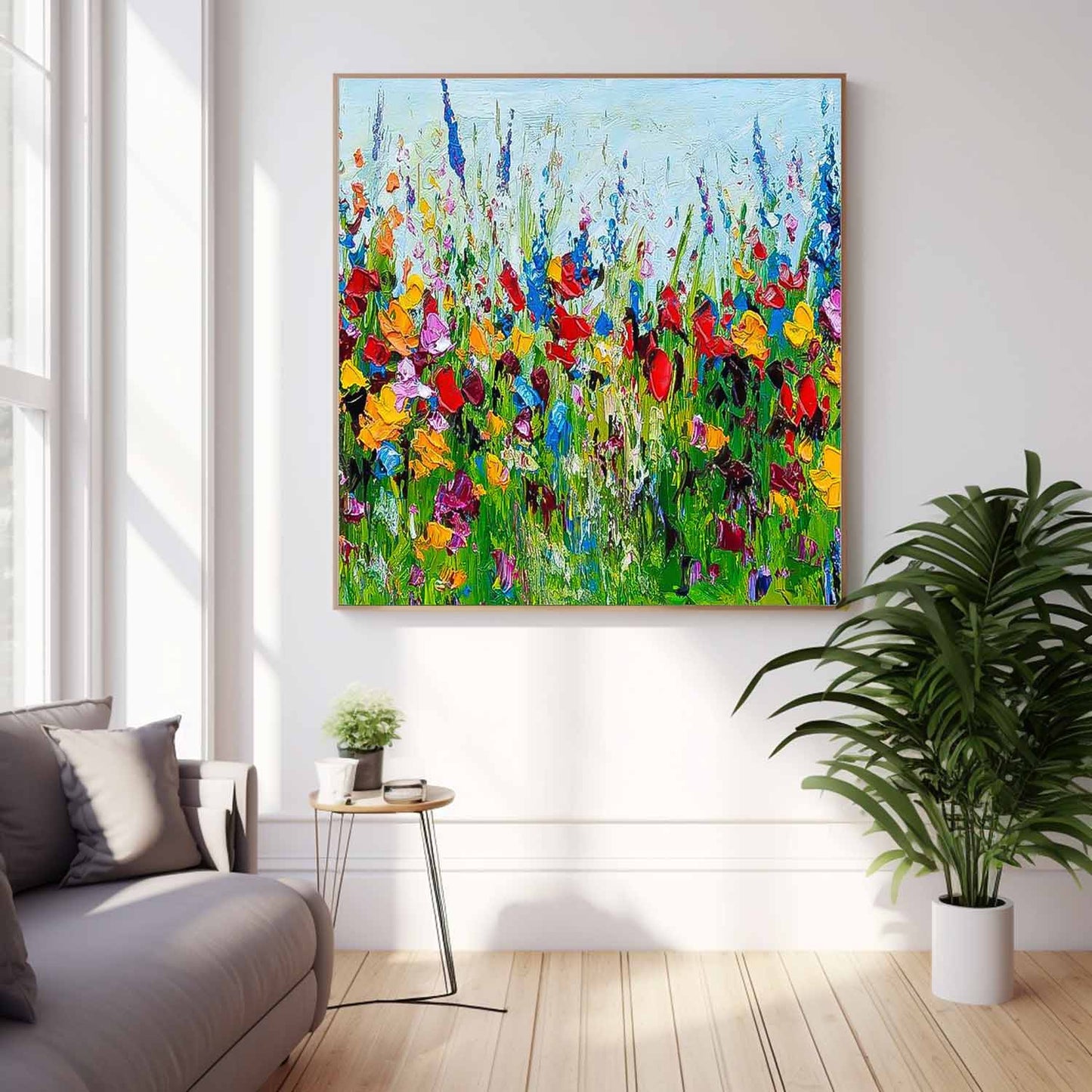 Vibrant Floral Oil Painting - Colorful Flower Garden Canvas Art for Home Decor