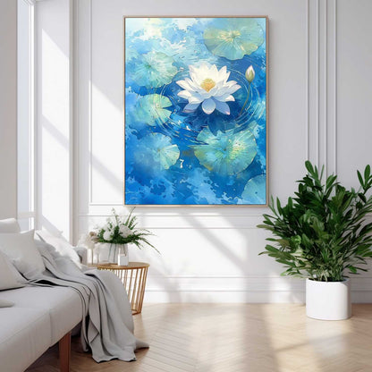 Serene Water Lily Oil Painting for Tranquil Home Decor