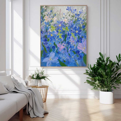 Vibrant Blue Floral Oil Painting for Home Decor and Art Collectors