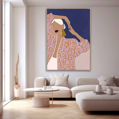 Stylish Woman in Floral Blouse - Contemporary Oil Painting for Elegant Decor