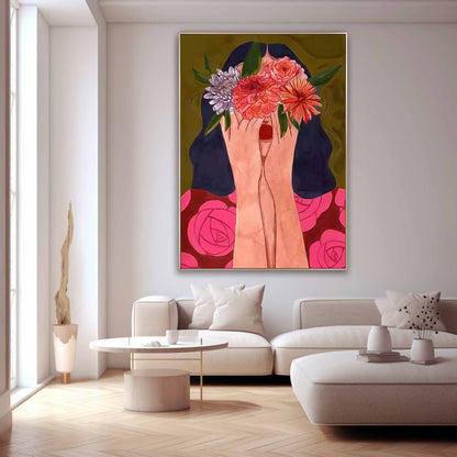 Vibrant Floral Embrace: Expressive Oil Painting of Hands and Blooms