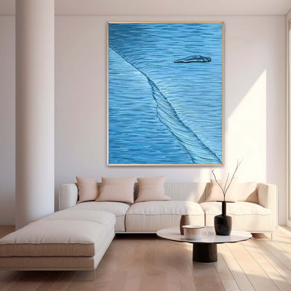 Serene Blue Abstract Oil Painting for Modern Minimalist Home Decor