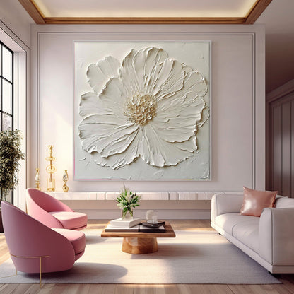 Elegant White Flower Oil Painting for Modern Home Decor and Wall Art