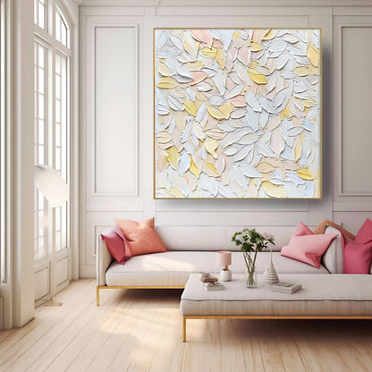 Soft Pastel Floral Oil Painting | Elegant Leafy Abstract Canvas Art Decor