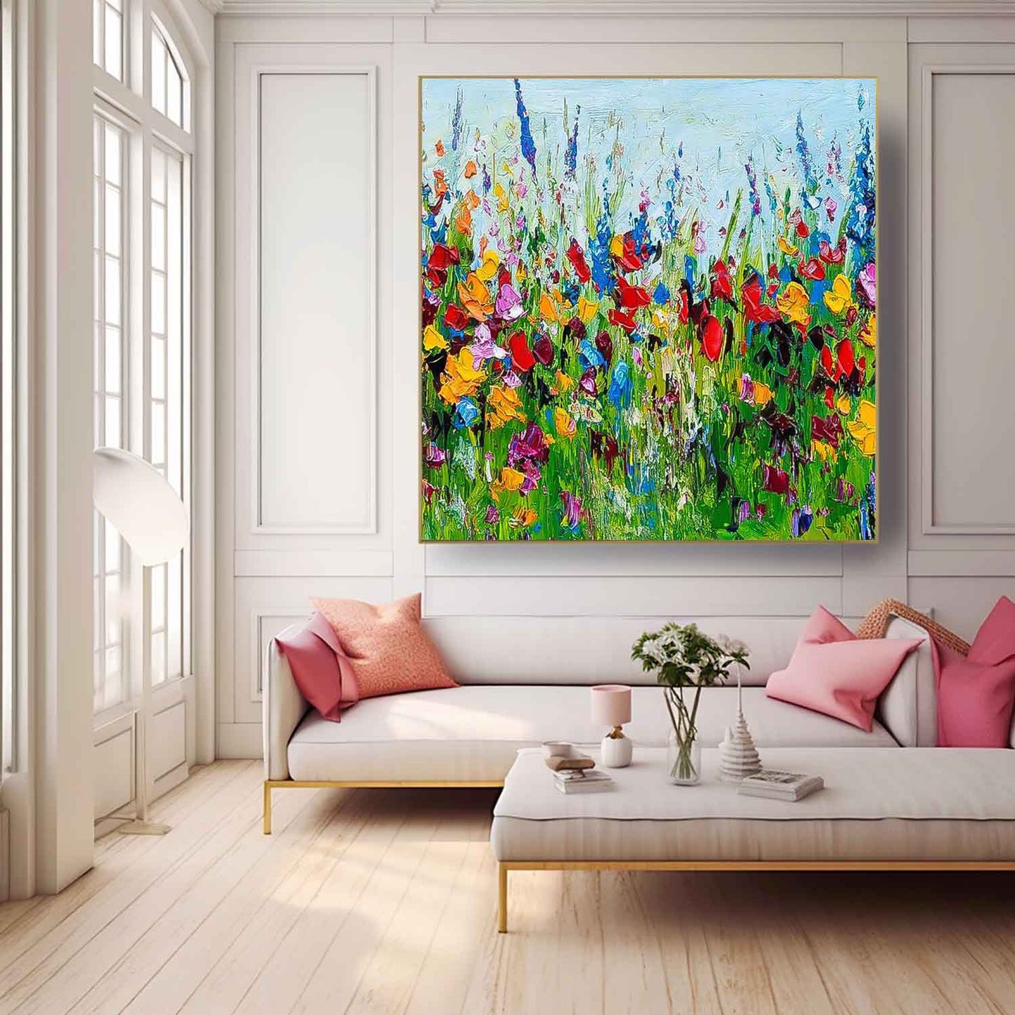 Vibrant Floral Oil Painting - Colorful Flower Garden Canvas Art for Home Decor