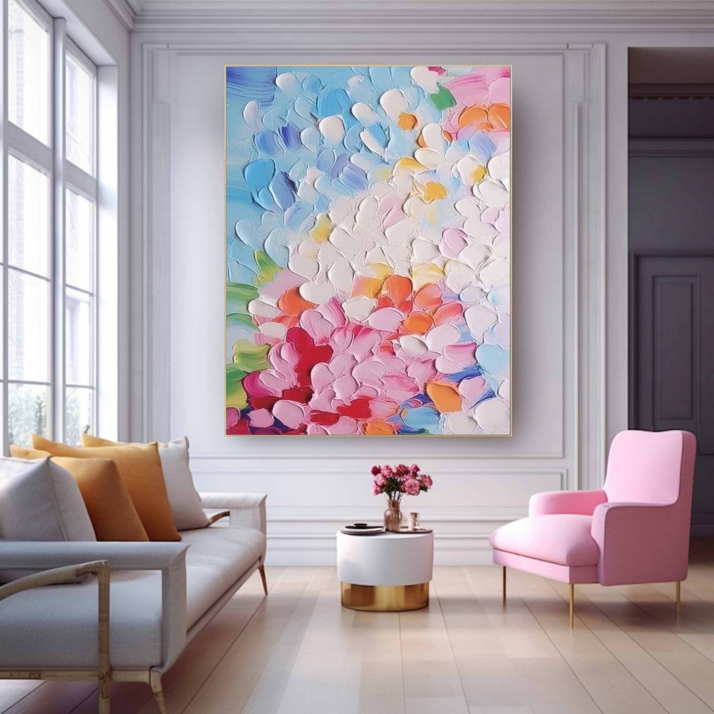 Vibrant Floral Abstract Oil Painting for Modern Home Decor