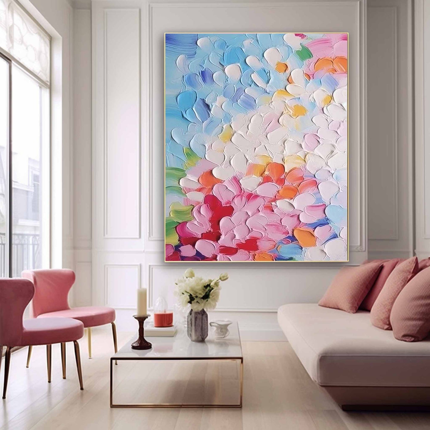 Vibrant Floral Abstract Oil Painting for Modern Home Decor
