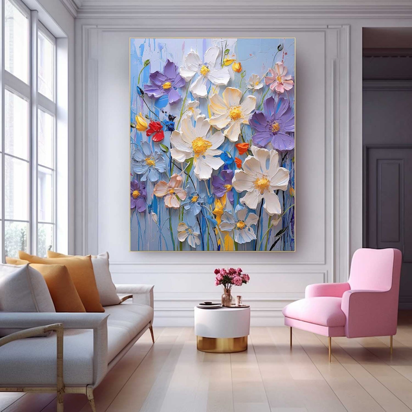 Vibrant Floral Oil Painting on Canvas - Colorful Flower Garden Art