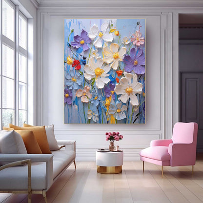 Vibrant Floral Oil Painting on Canvas - Colorful Flower Garden Art