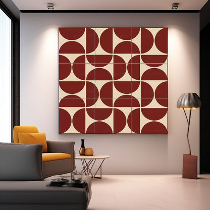 Contemporary Abstract Oil Painting with Geometric Shapes and Warm Tones