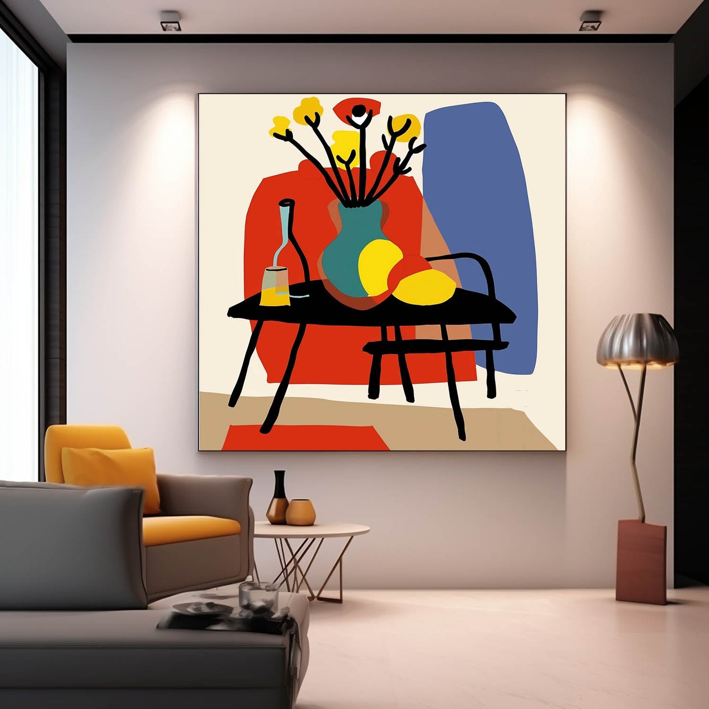 Vibrant Flower Still Life in Colorful Vase – Modern Canvas Painting