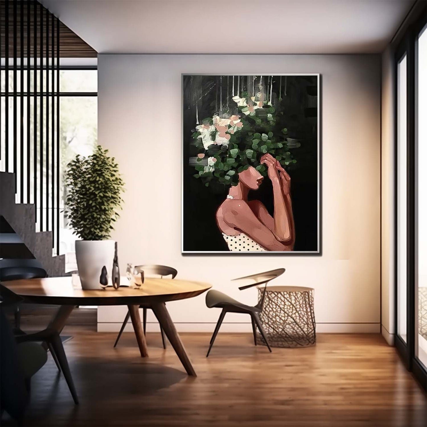 Abstract Floral Woman Oil Painting for Modern Home Decor