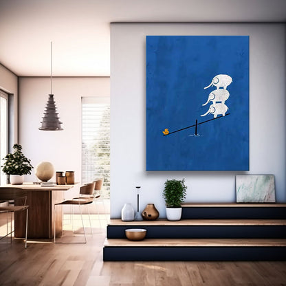 Whimsical Elephant Balance Art for Modern Minimalist Home Decor