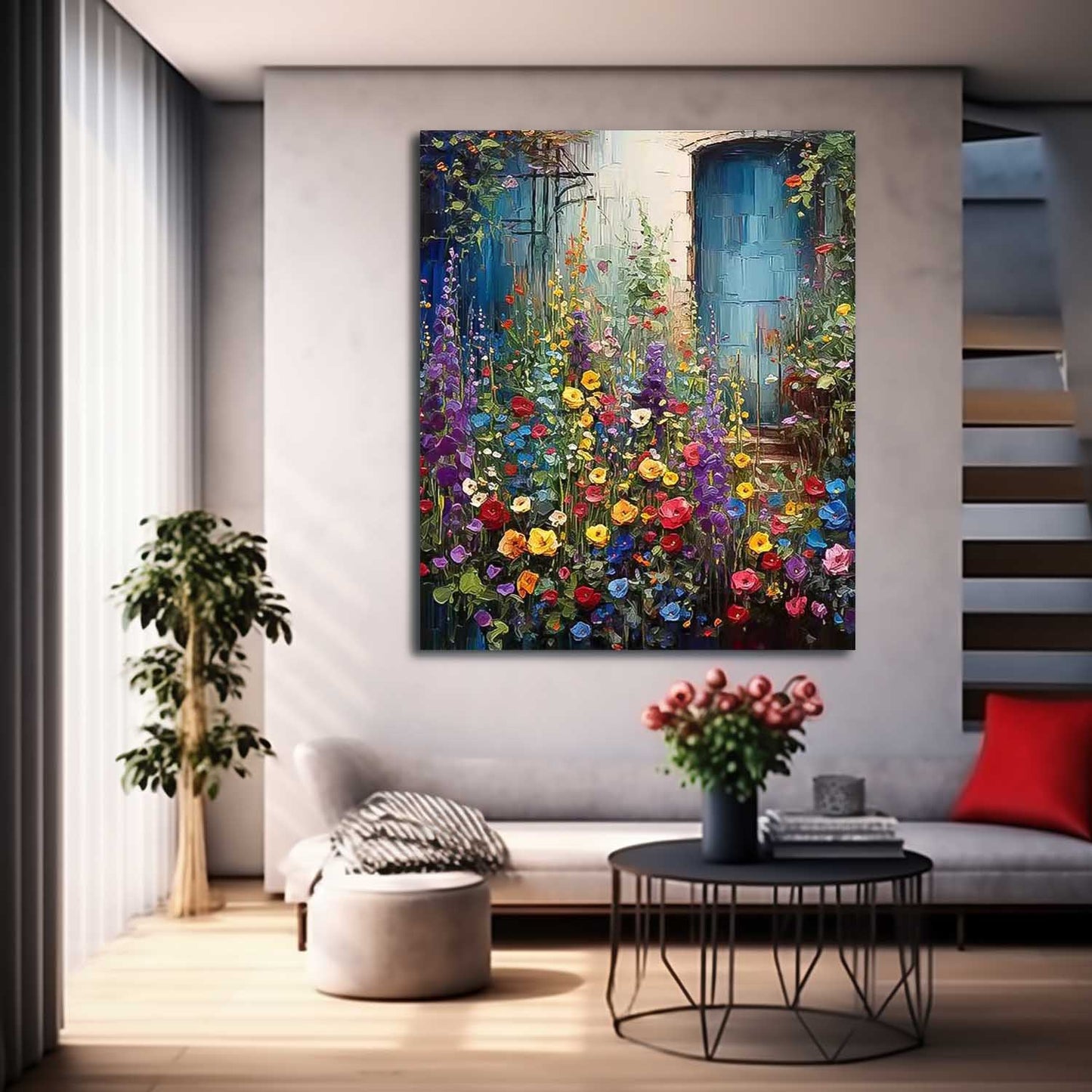 Vibrant Garden Flowers Oil Painting for Home Decor and Art Lovers