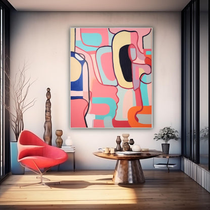 Colorful Abstract Face Oil Painting for Modern Home Decor