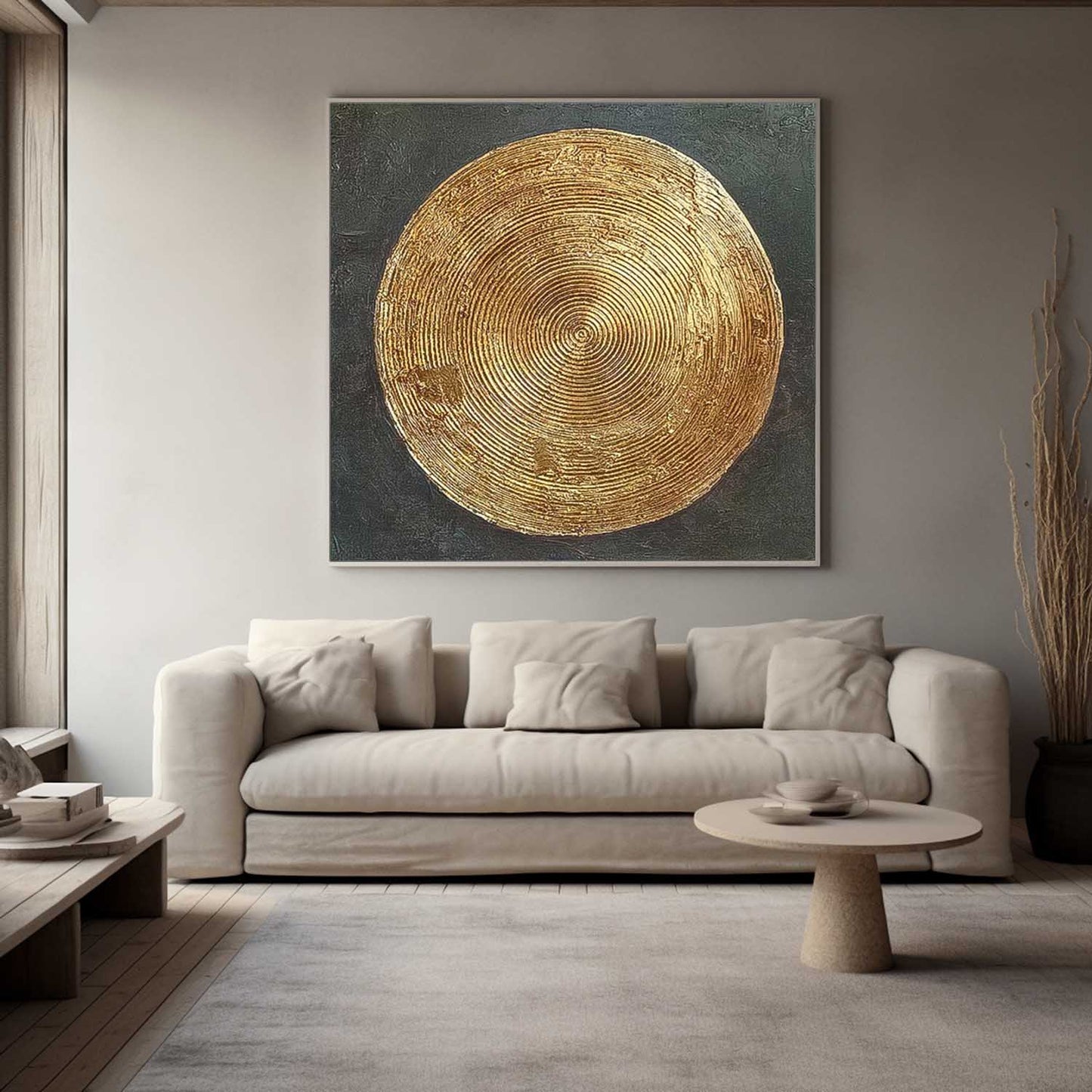 Elegant Gold Circular Texture Oil Painting for Modern Minimalist Decor