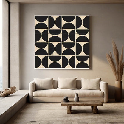 Modern Geometric Black and White Oil Painting for Stylish Home Decor