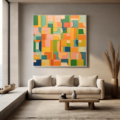 Colorful Geometric Abstract Oil Painting for Modern Home Decor