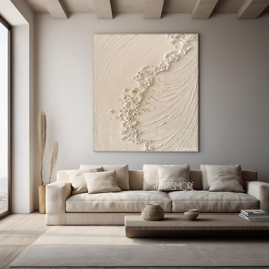 Tranquil Beach Wave Abstract Oil Painting for Coastal Home Decor