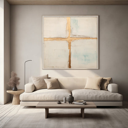 Elegant Minimalist Gold-Accented Canvas Oil Painting for Modern Decor