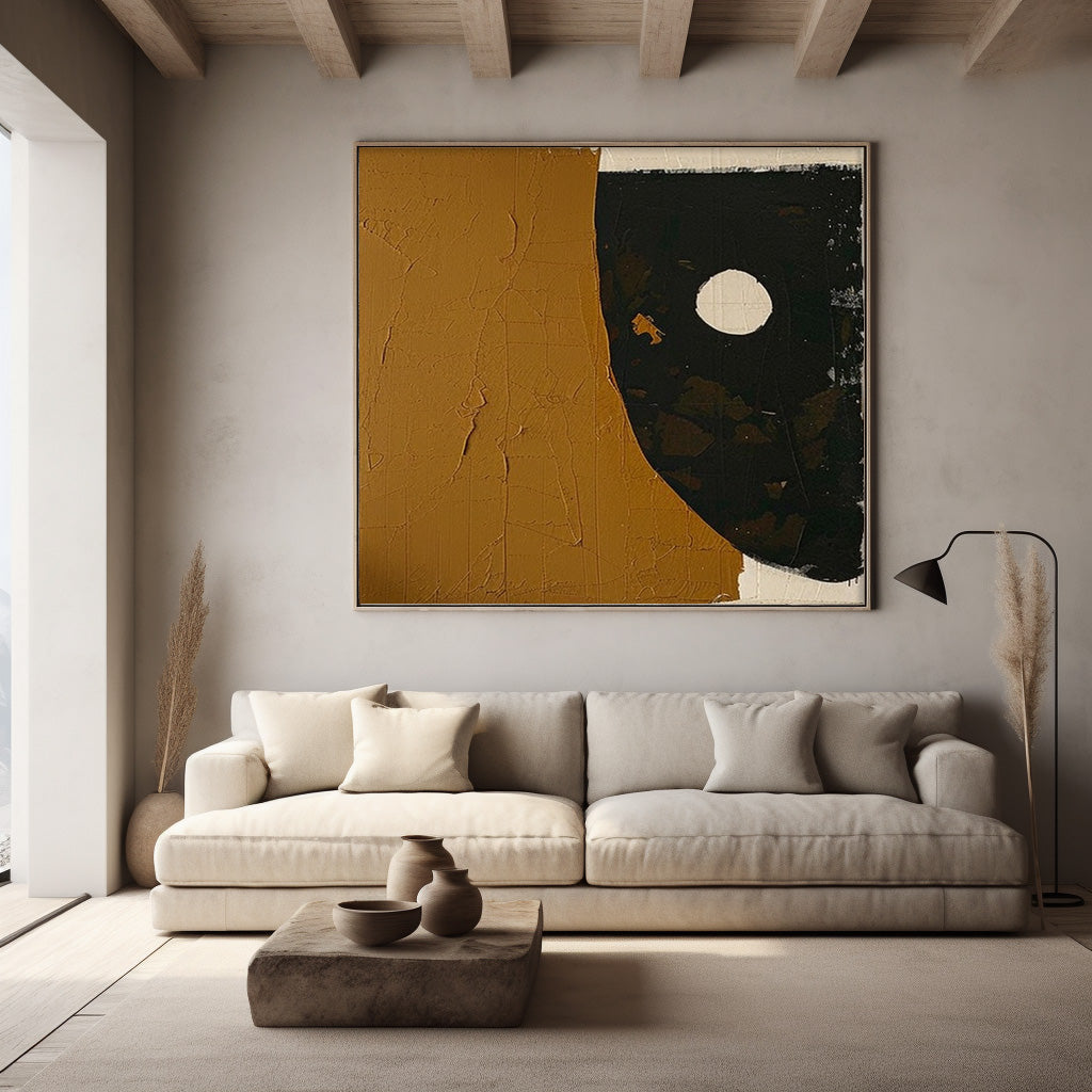 Abstract Minimalist Oil Painting with Earthy Tones and Geometric Design