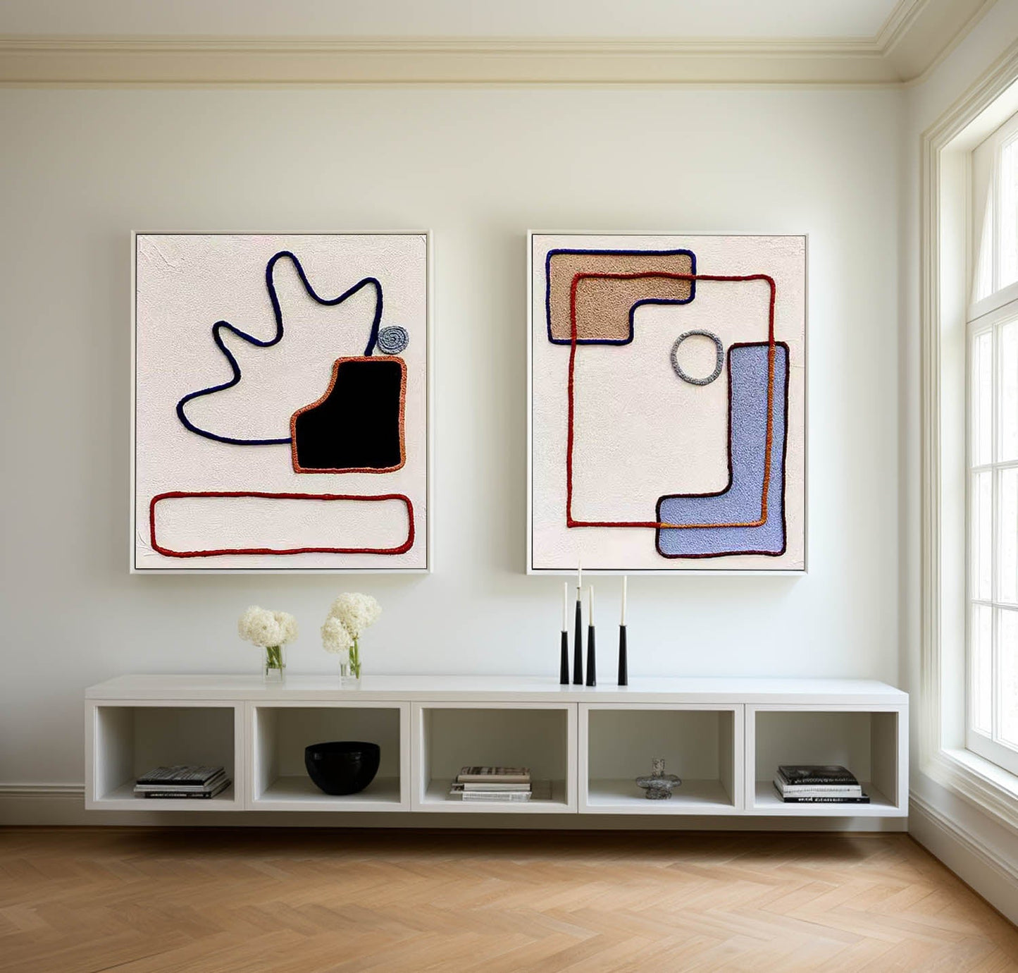 Modern Abstract Oil Painting with Colorful Geometric Designs for Home Decor