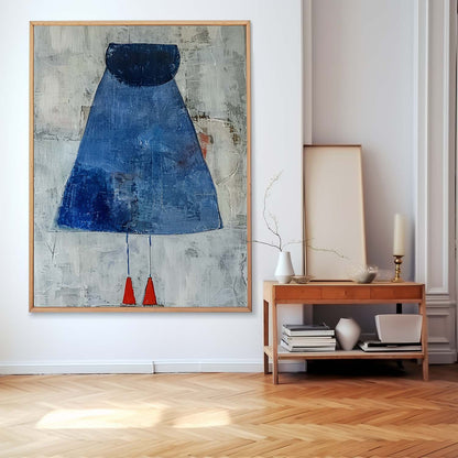 Contemporary Woman in Blue Dress - Abstract Minimalist Oil Painting for Modern Decor