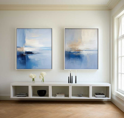 Serene Abstract Ocean Landscape Oil Painting for Modern Home Decor