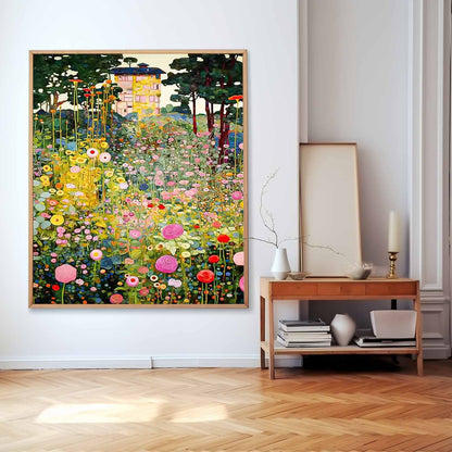 Vibrant Floral Landscape Oil Painting for Home Decor and Art Lovers