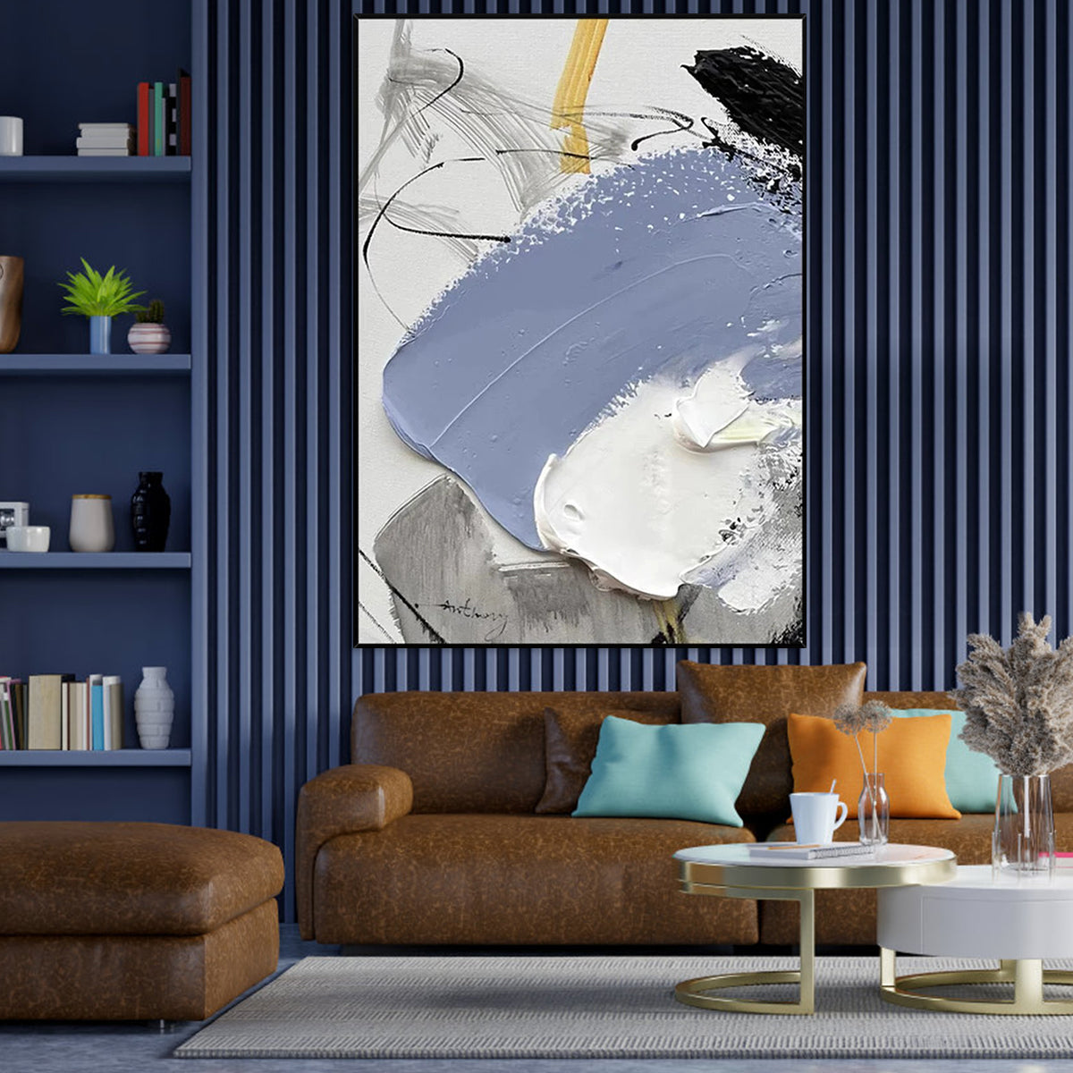 Abstract Blue Canvas Art for Modern Home Décor - Dynamic Harmony in Oil Painting