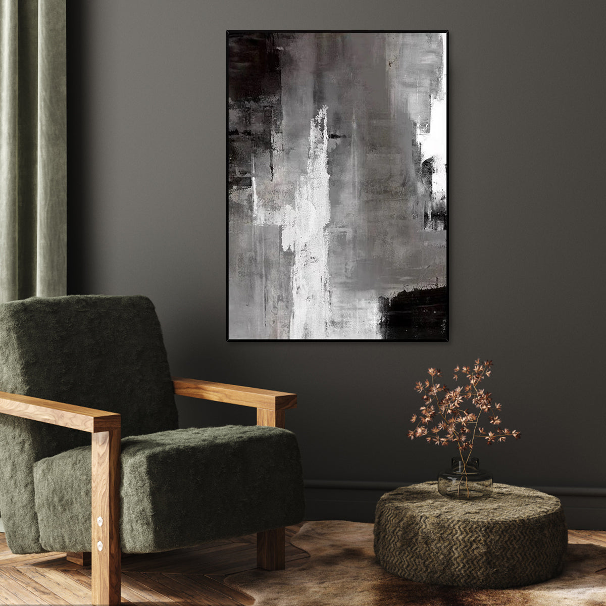 Modern Monochrome Abstract Oil Painting for Contemporary Home Decor