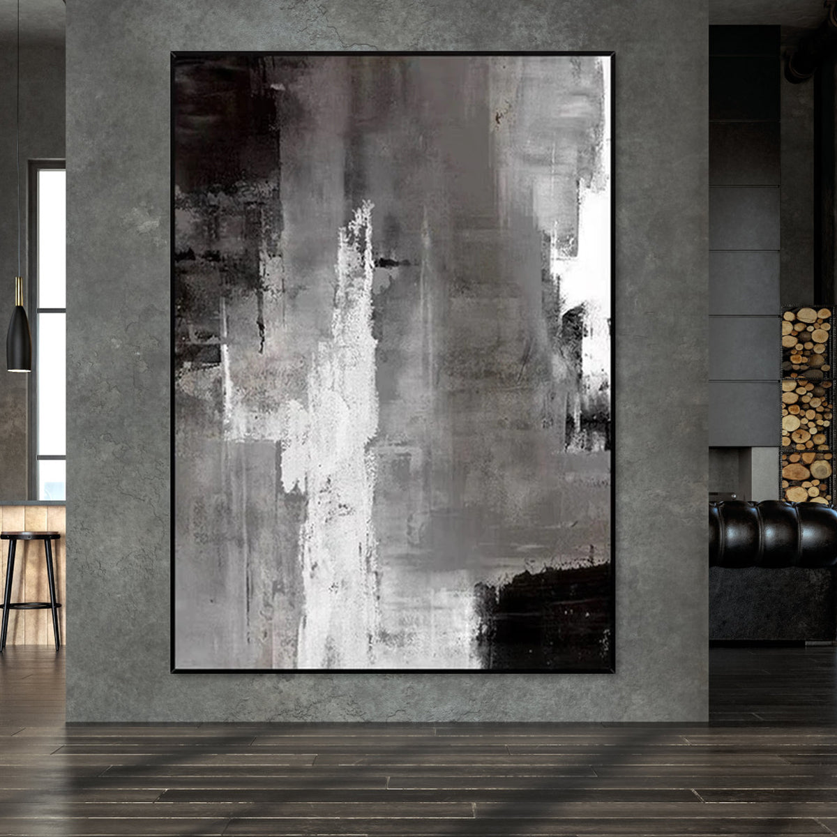 Modern Monochrome Abstract Oil Painting for Contemporary Home Decor