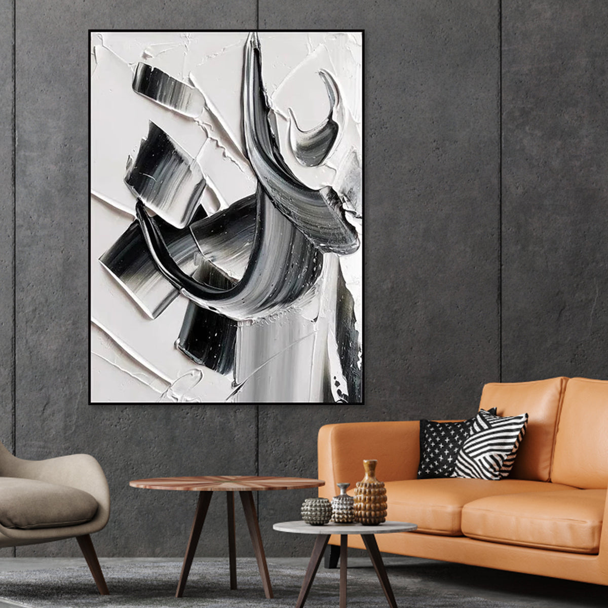 Abstract Black and White Oil Painting for Modern Art Enthusiasts