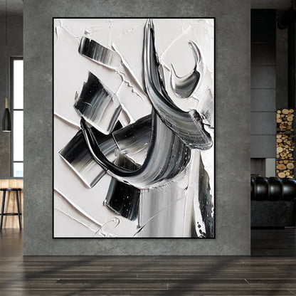 Abstract Black and White Oil Painting for Modern Art Enthusiasts