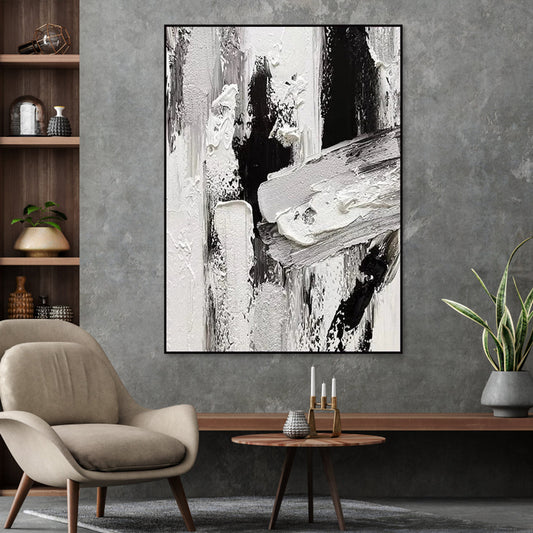 Abstract Black and White Oil Painting for Modern Home Decor