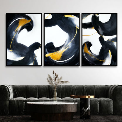 Abstract Black and Gold Oil Painting Set for Modern Home Decor