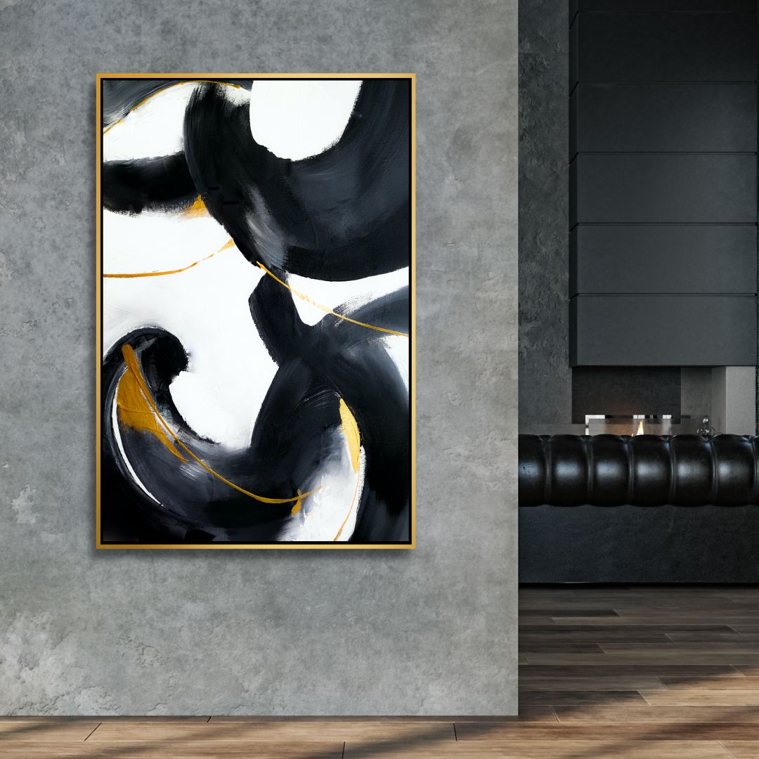 Abstract Black and Gold Oil Painting Set for Modern Home Decor