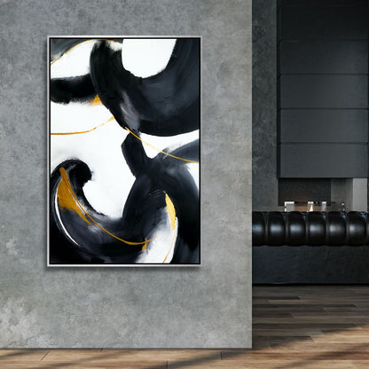 Abstract Black and Gold Oil Painting Set for Modern Home Decor