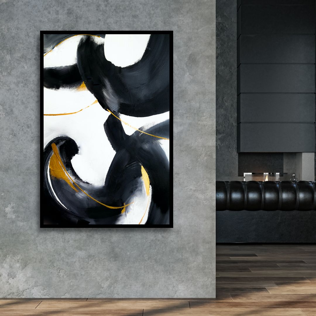 Abstract Black and Gold Oil Painting Set for Modern Home Decor