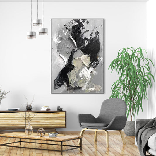 Abstract Grey Oil Painting for Modern Home Decor – Elegant Wall Art