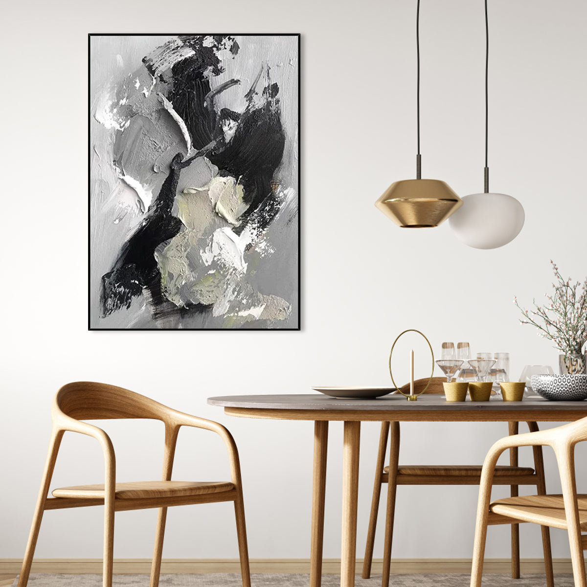 Abstract Grey Oil Painting for Modern Home Decor – Elegant Wall Art