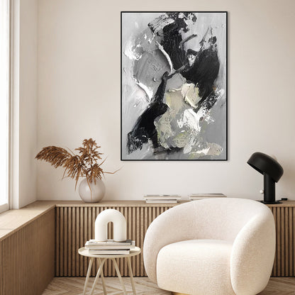 Abstract Grey Oil Painting for Modern Home Decor – Elegant Wall Art