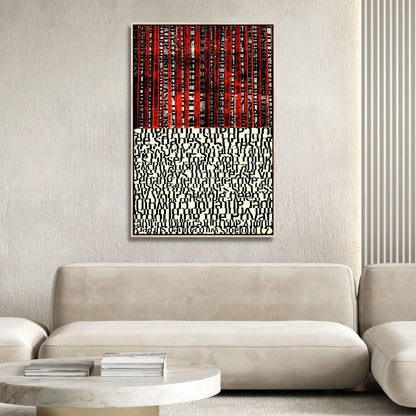 Bold Black and Red Abstract Typography Oil Painting for Modern Art Decor