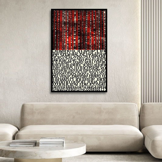 Bold Black and Red Abstract Typography Oil Painting for Modern Art Decor