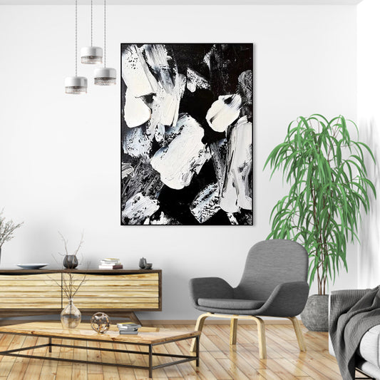 Bold Black and White Abstract Oil Painting for Modern Home Decor