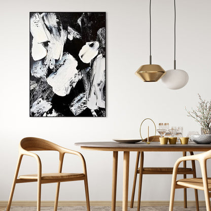 Bold Black and White Abstract Oil Painting for Modern Home Decor